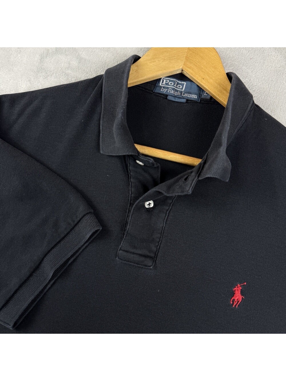 VTG Polo Ralph Lauren Men Polo Shirt Black Red Pony Cotton Retro Preepy Golfwear - Picture 1 of 8